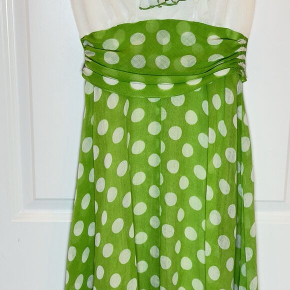 Vintage 60s Milkmaid Polka Dot Dress Size Small Green Handmade Trad Off Shoulder - Picture 3 of 16
